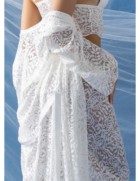 Robe with Trousers + Half Push-Up Bralette and Panties Set Gallipoli 32334 WHITE — Istanbul wholesale supplier