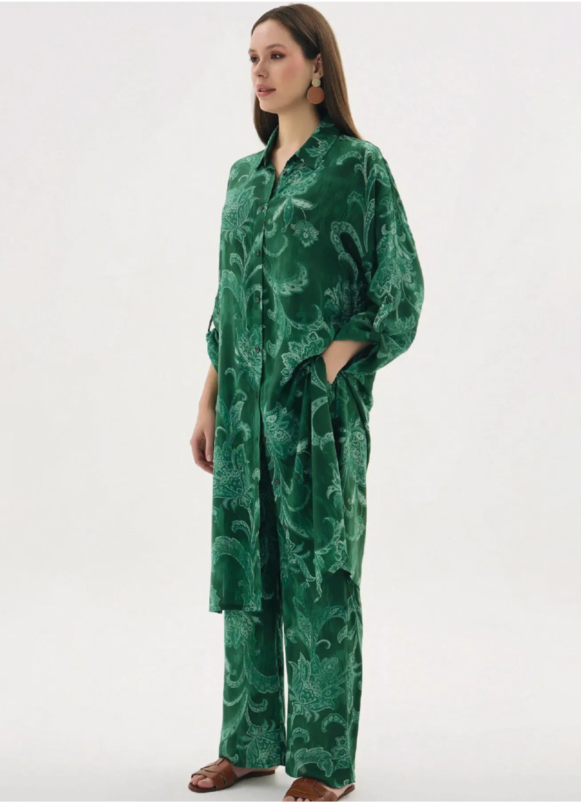 Женский брючный комплект с платьем на пуговицах S+M+L+XL+2XL GIZZEY 21587 — турецкий текстиль оптом