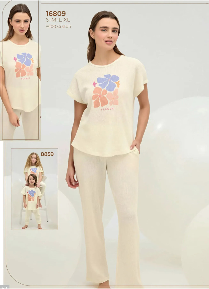 Женский Пижамный Комплект с Принтом S+M+L+XL Sevim 16809 — купить оптом из Турции