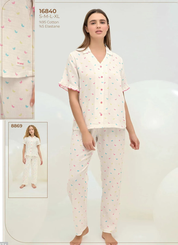 Women's Pajama Set with Button-Down (S+M+L+XL) Sevim 16840 — direct Turkish factory supply