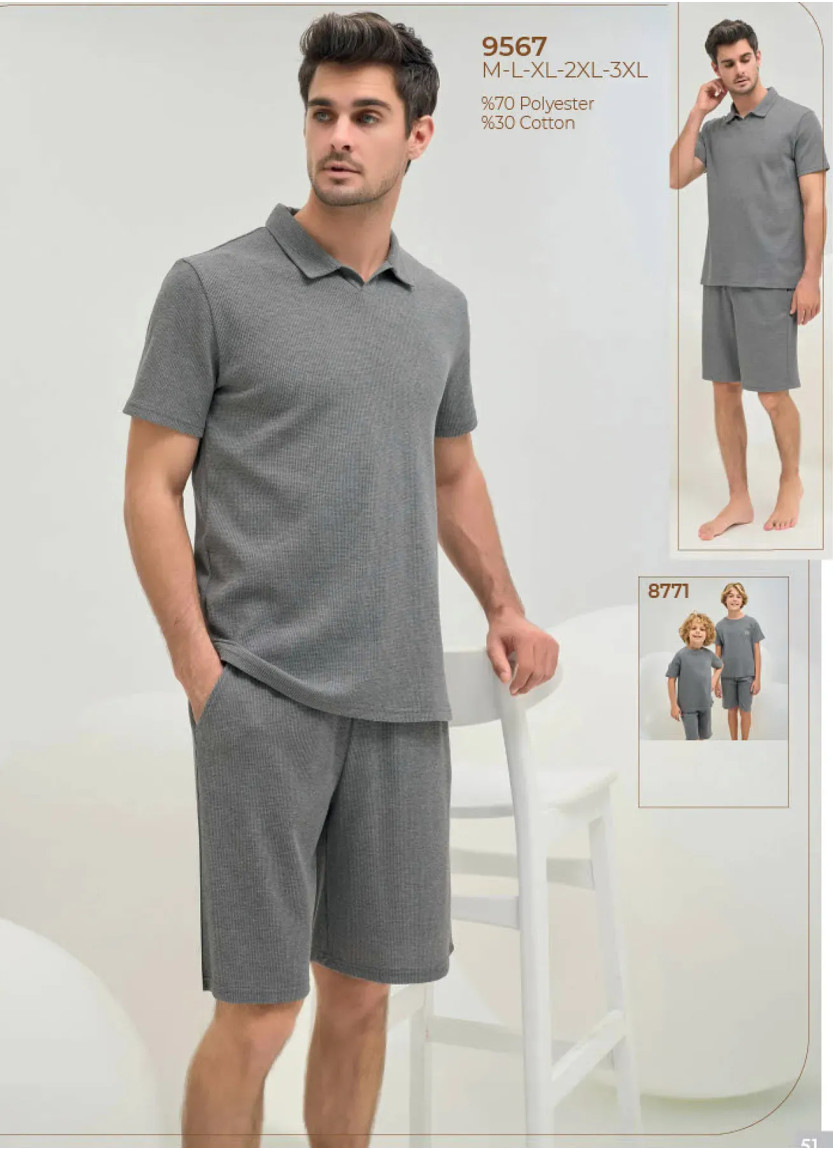 Мужской Комплект с Шортами M+L+XL+2XL+3XL Sevim 9567 — турецкий текстиль оптом