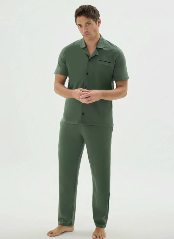 Men's Pajama Set with Button-Down (M+L+XL+2XL+3XL) Sevim 9676 — direct Turkish factory supply
