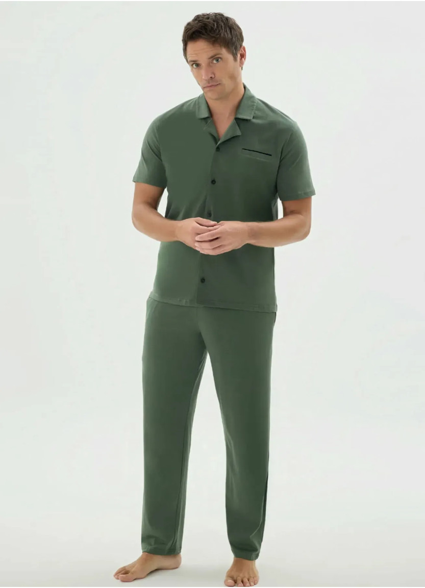 Мужской Пижамный Комплект на Пуговицах M+L+XL+2XL+3XL Sevim 9676 — оптом для магазинов и бутиков