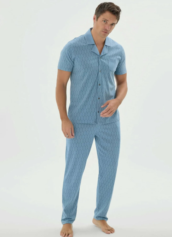 Мужской Пижамный Комплект на Пуговицах M+L+XL+2XL+3XL Sevim 9696 — оптовая поставка из Турции