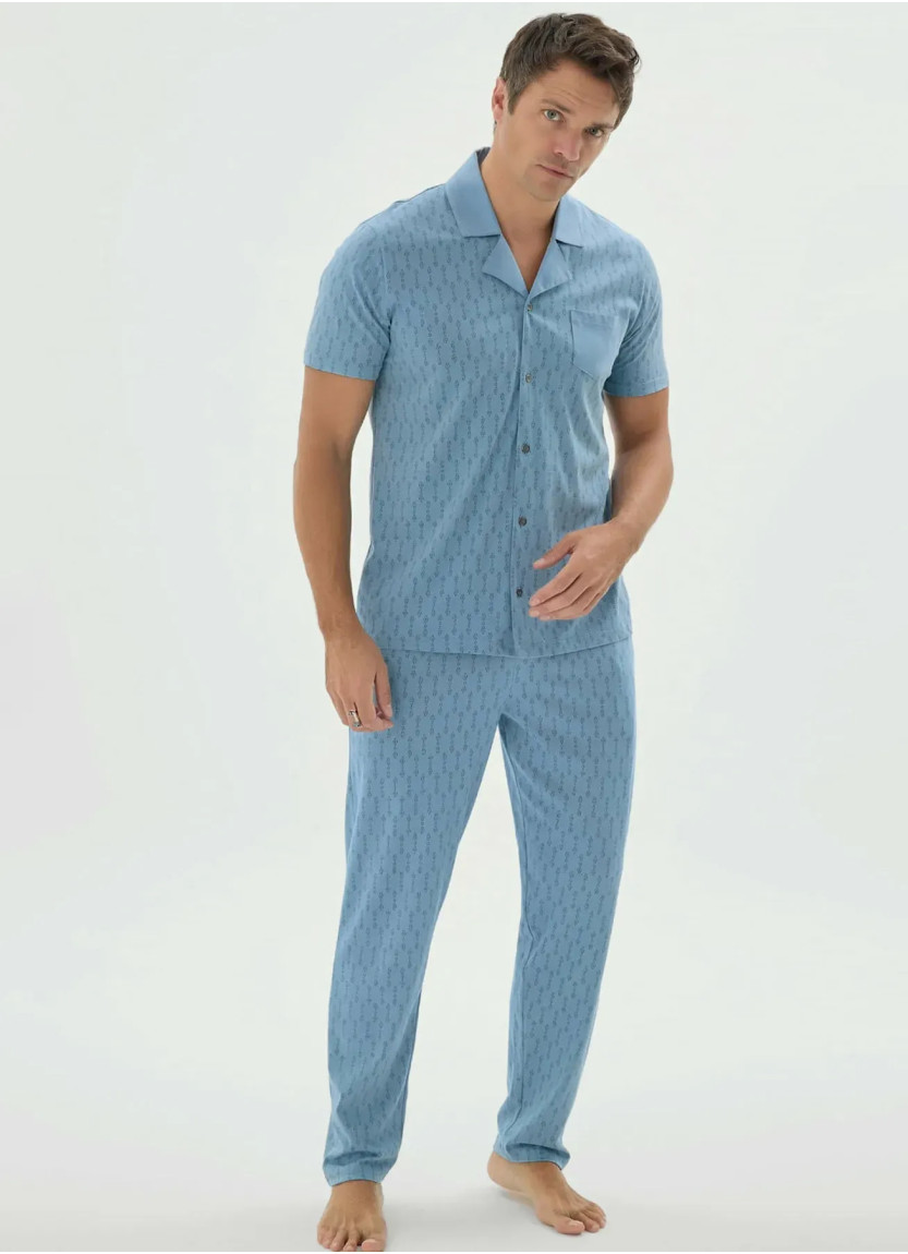 Men's Pajama Set with Button-Down (M+L+XL+2XL+3XL) Sevim 9696 — factory-direct from Turkey