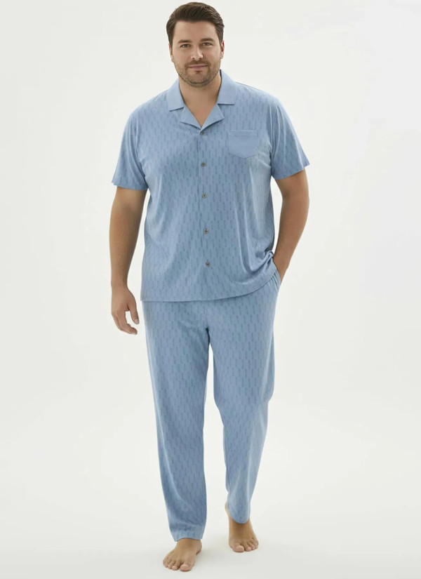 Men's Pajama Set with Button-Down (4XL+5XL) Sevim 9698 — Turkish textile wholesale