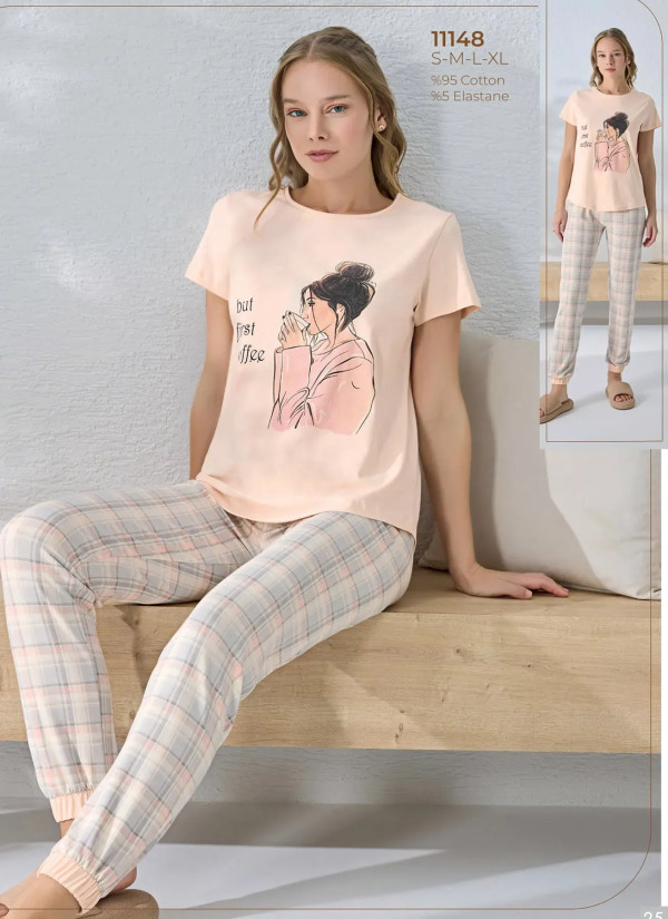 Women's Pajama Set with Print (S+M+L+XL) Sevim 11148 — Turkish factory wholesale