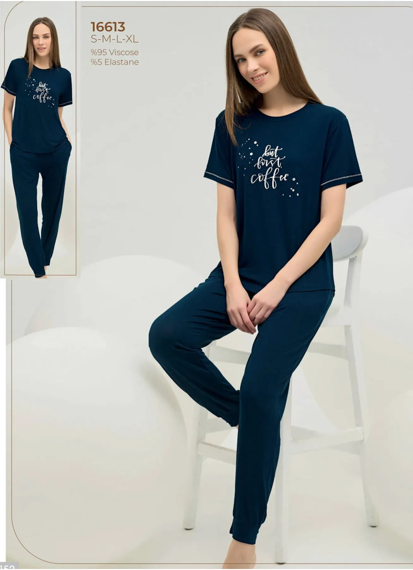 Женский Пижамный Комплект с Принтом S+M+L+XL Sevim 16613 — оптом для магазинов и бутиков