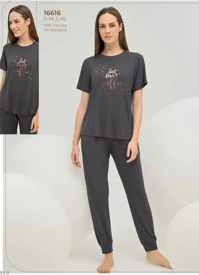 Женский Пижамный Комплект с Принтом S+M+L+XL Sevim 16616 — турецкий текстиль оптом