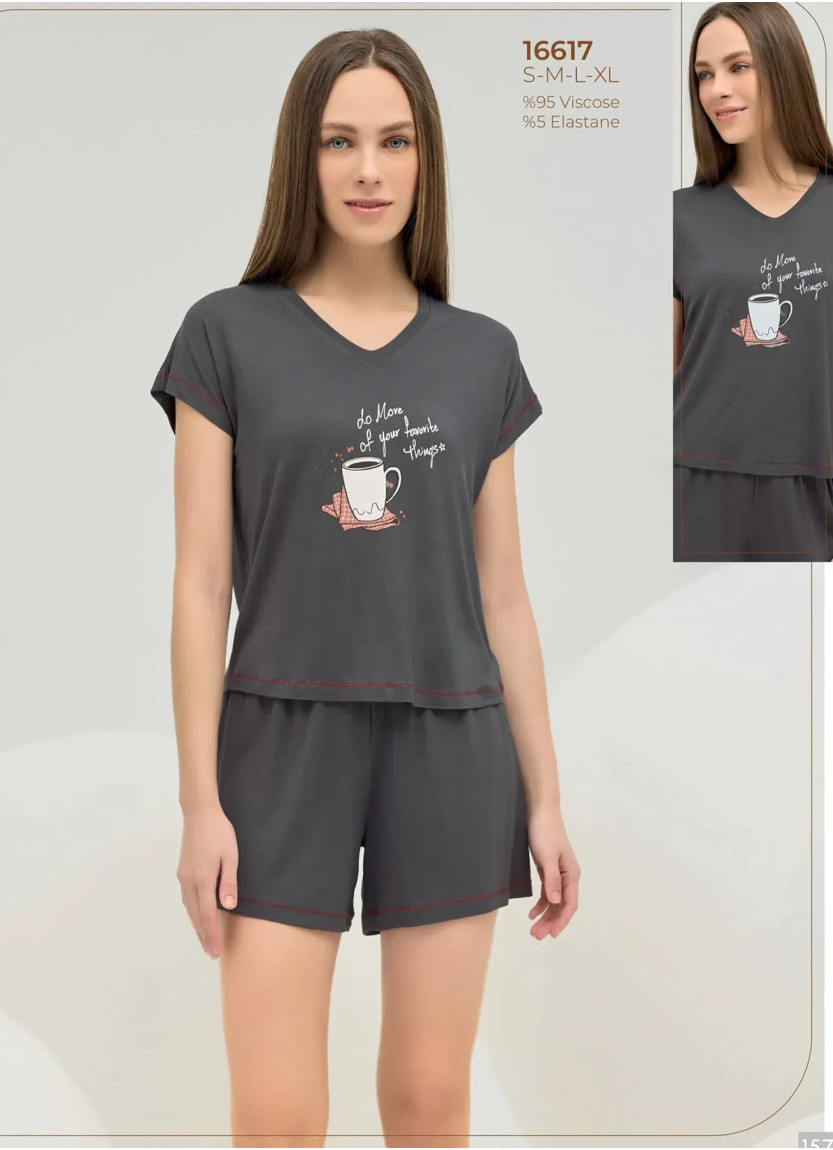 Women's Shorts Set with Print (S+M+L+XL) Sevim 16617 — direct Turkish factory supply