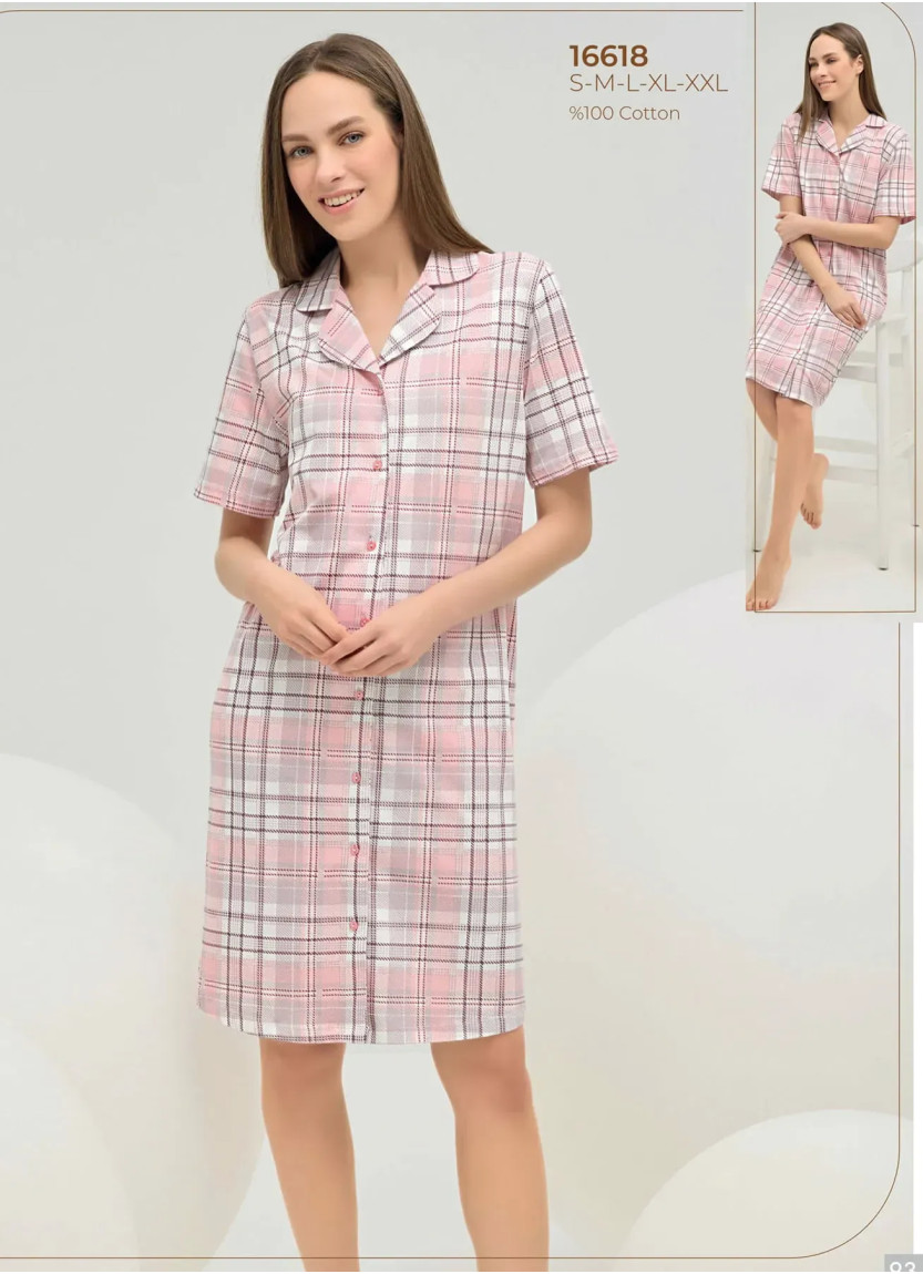 Women's Short Nightdress with Button-Down (S+M+L+XL) Sevim 16618 — wholesale from Turkey