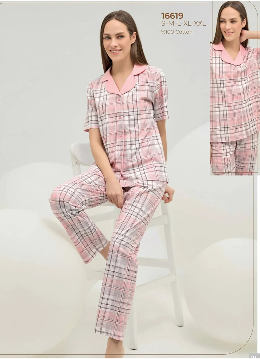 Women's Pajama Set with Button-Down (S+M+L+XL) Sevim 16619 — factory-direct from Turkey