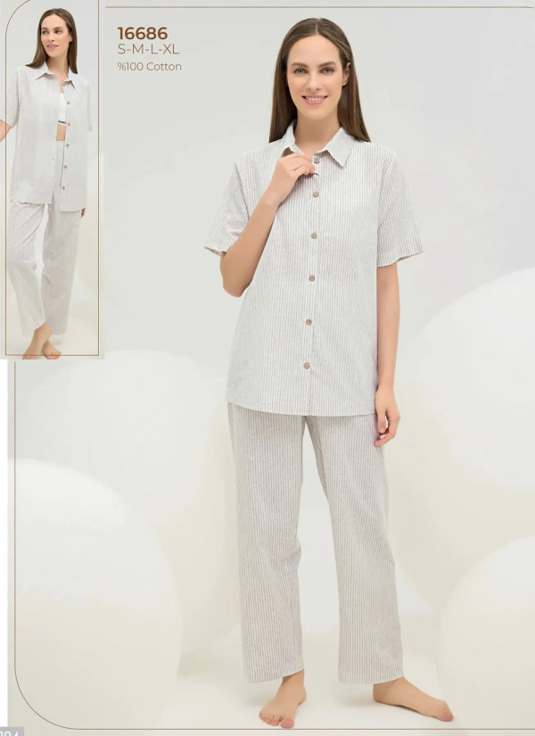 Women's Pajama Set with Button-Down (S+M+L+XL) Sevim 16686 — direct Turkish factory supply