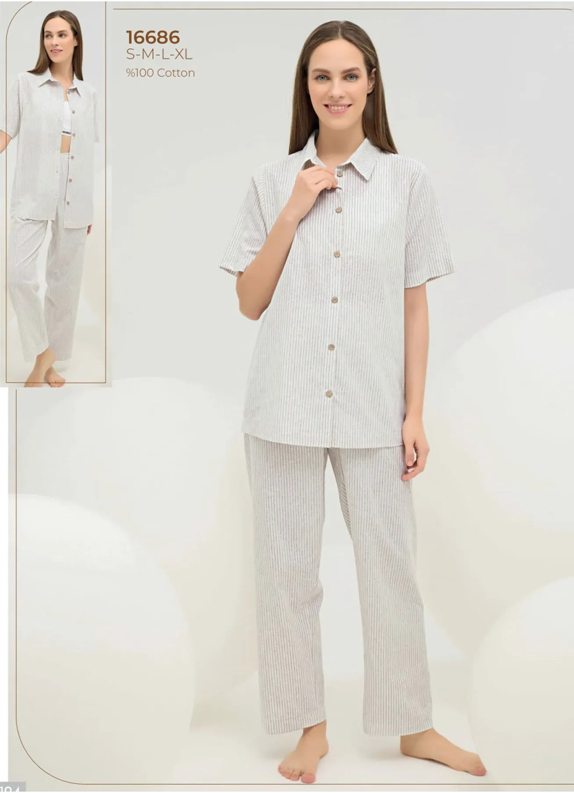 Women's Pajama Set with Button-Down (S+M+L+XL) Sevim 16686 — direct Turkish factory supply