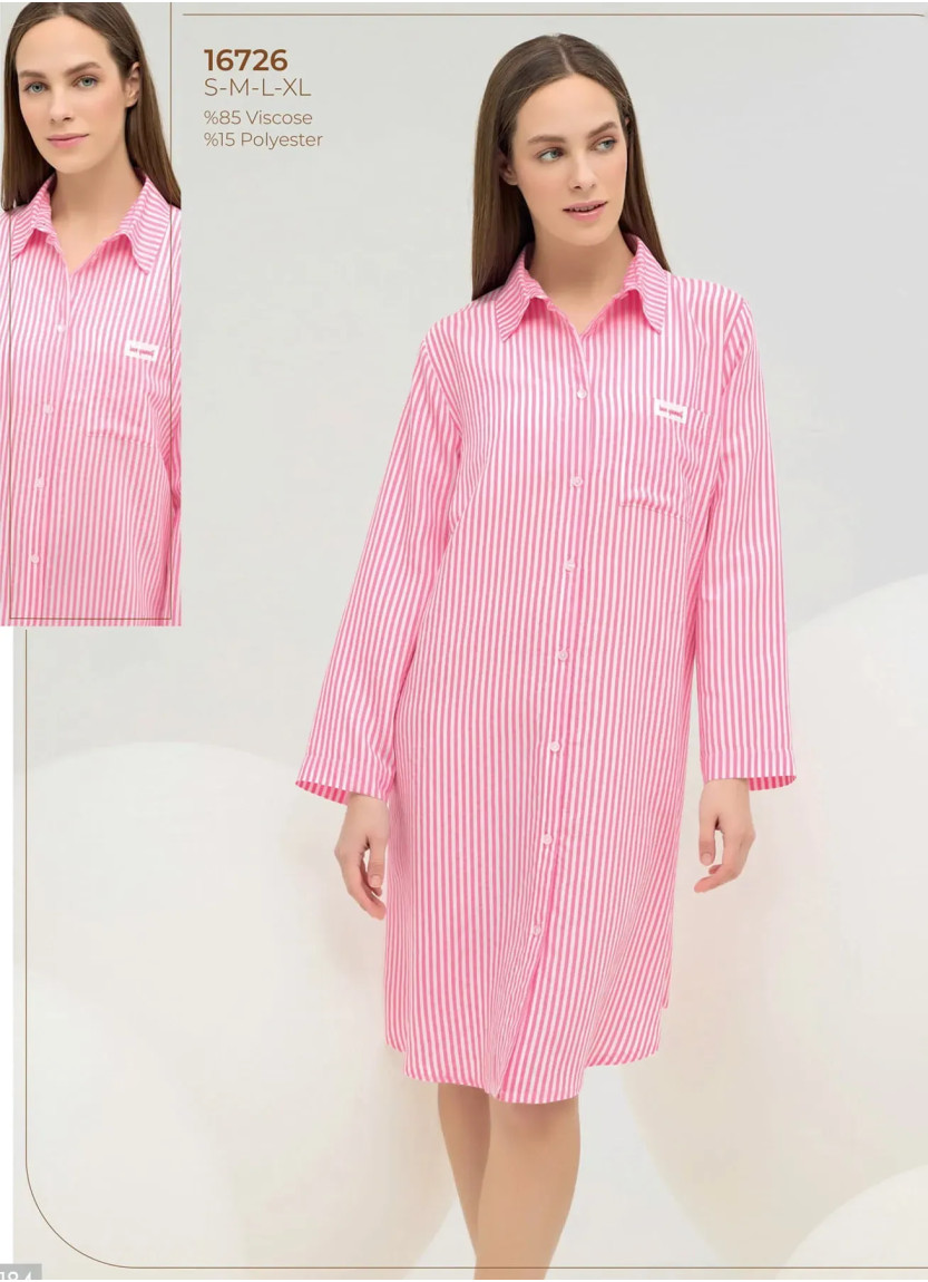 Women's Nightdress with Button-Down with Shirt Collar (S+M+L+XL) Sevim 16726 — factory-direct from Turkey