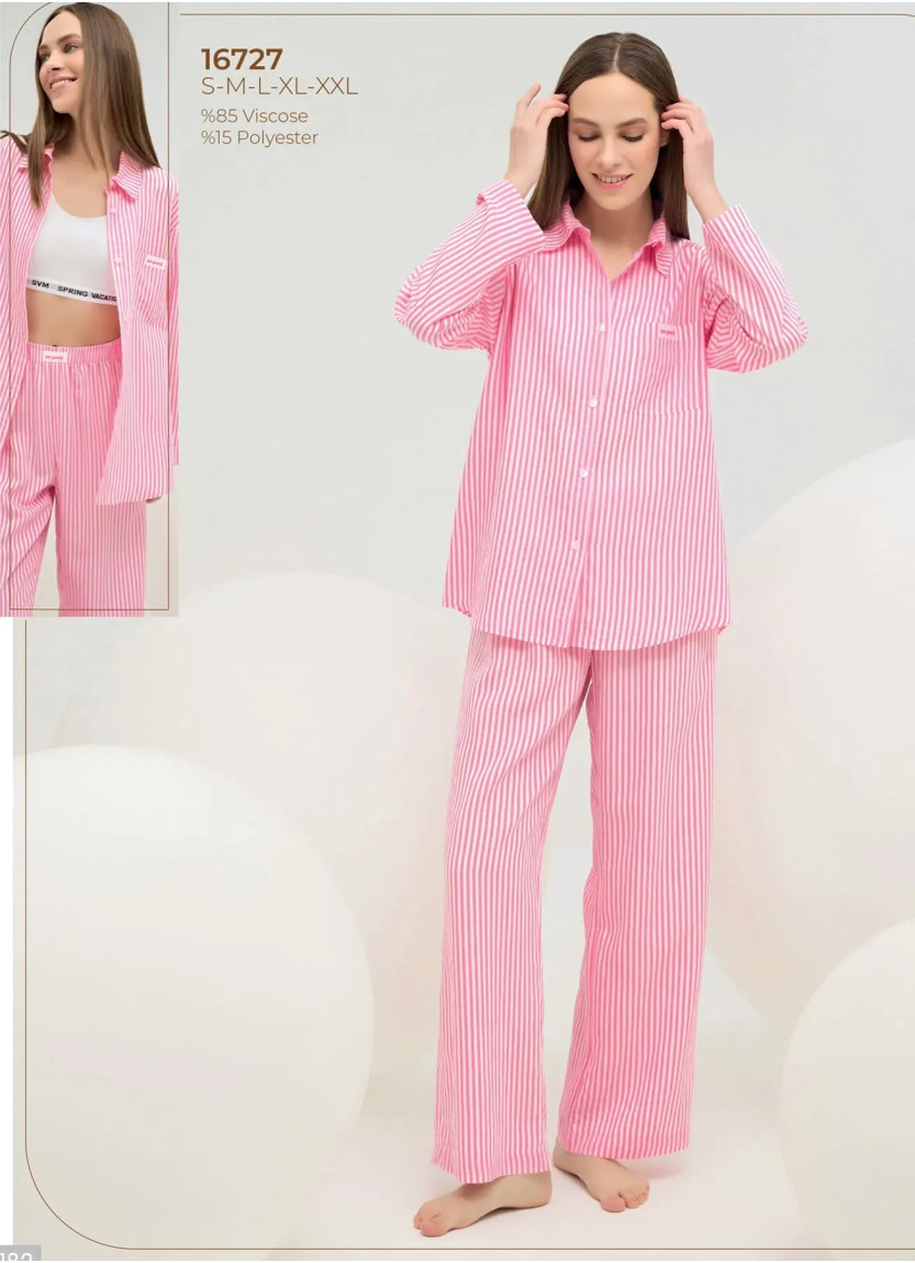 Women's Pajama Set with Button-Down with Shirt Collar (S+M+L+XL+2XL) Sevim 16727 — Turkish textile wholesale