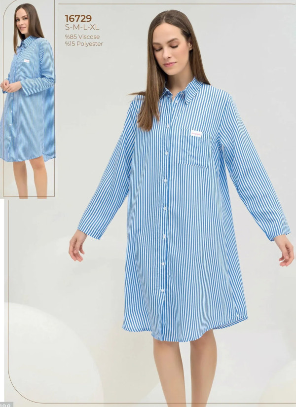 Women's Nightdress with Button-Down with Shirt Collar (S+M+L+XL) Sevim 16729 — wholesale from Turkey