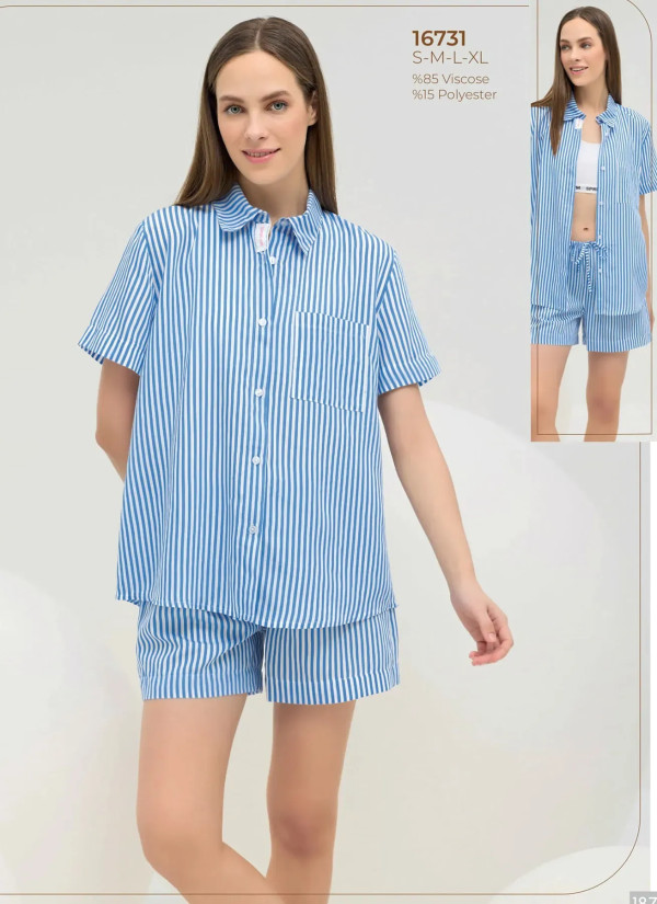 Women's Shorts Set with Button-Down with Shirt Collar (S+M+L+XL) Sevim 16731 — Turkish textile wholesale