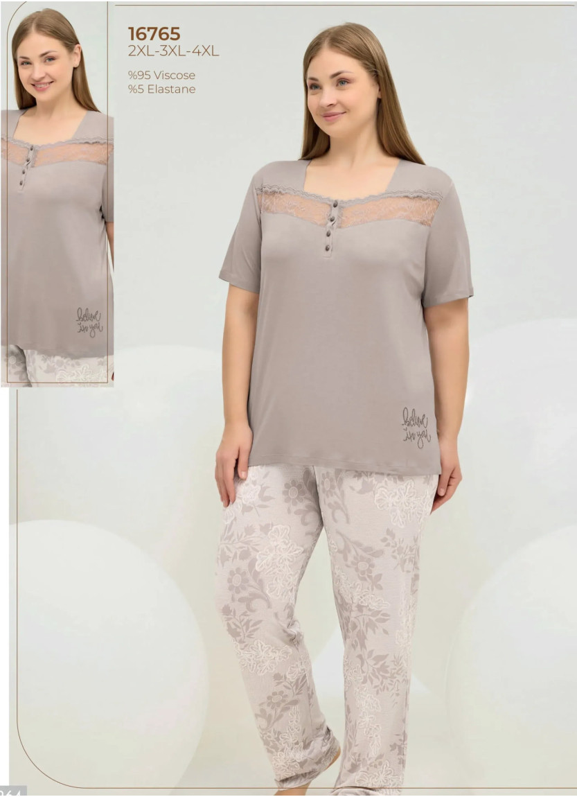Женский Пижамный Комплект 2XL+3XL+4XL Sevim 16765 — купить оптом из Турции
