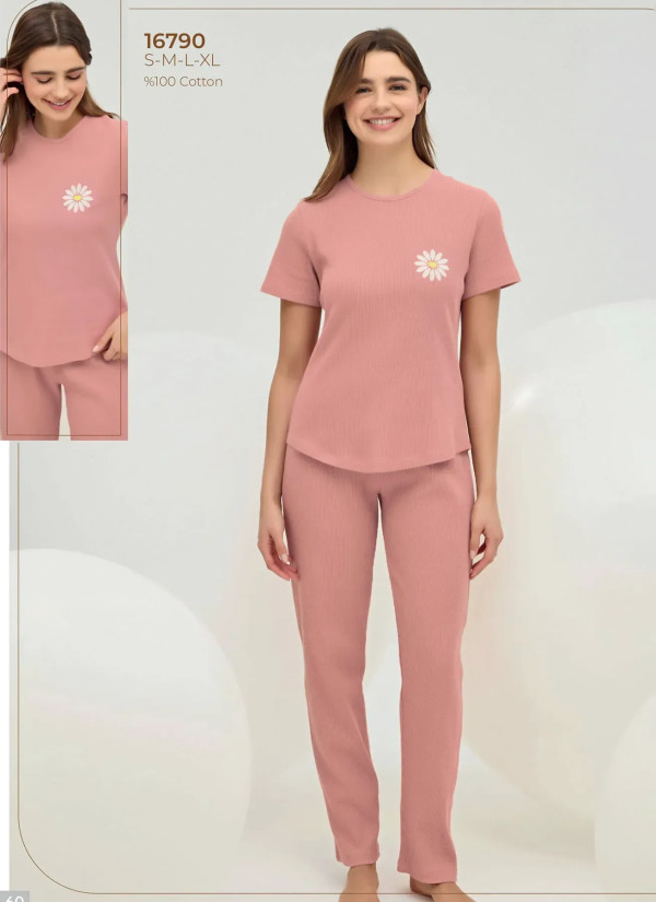 Women's Pajama Set with Embroidery (S+M+L+XL) Sevim 16790 — direct Turkish factory supply