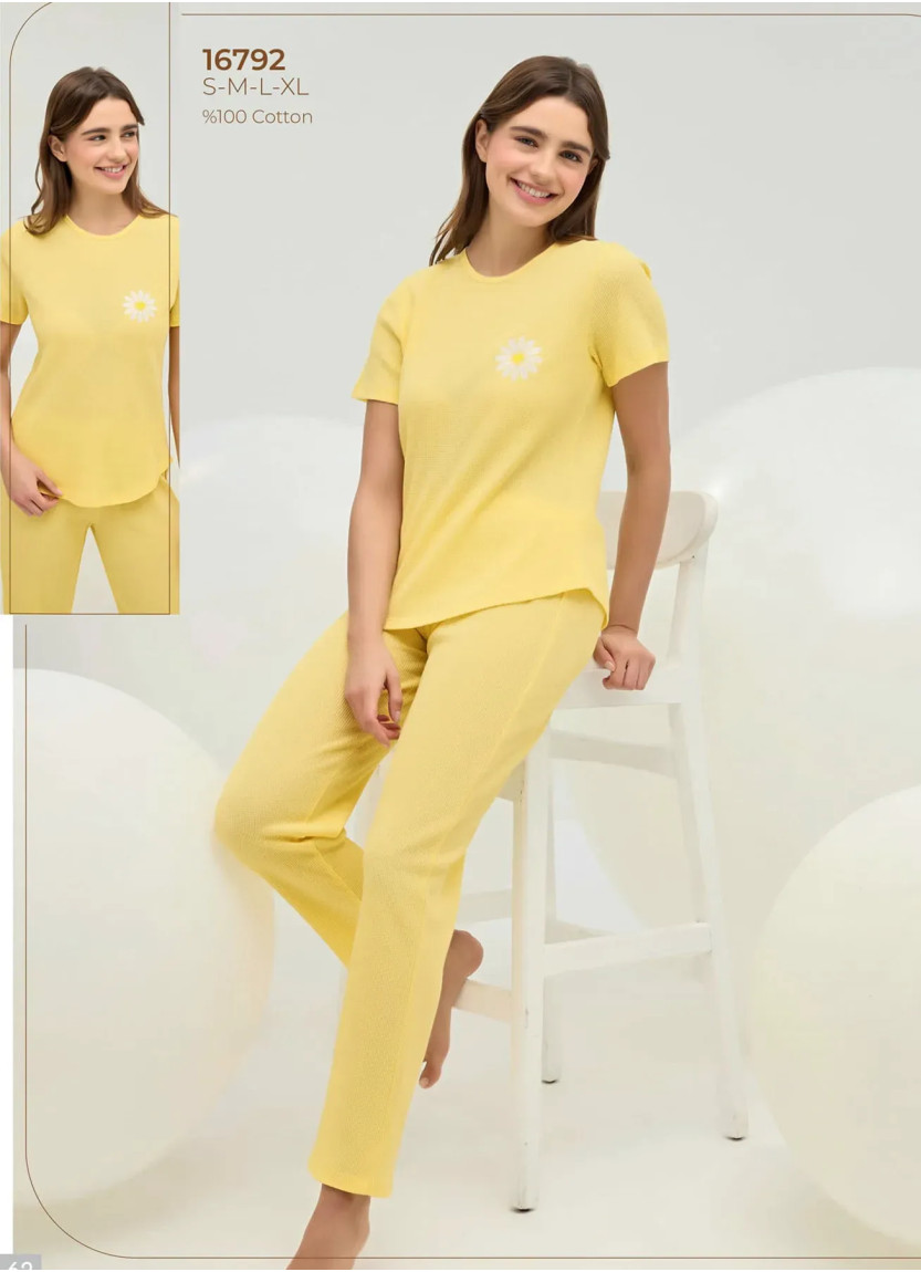 Женский Пижамный Комплект с Вышивкой S+M+L+XL Sevim 16792 — оптовая поставка из Турции