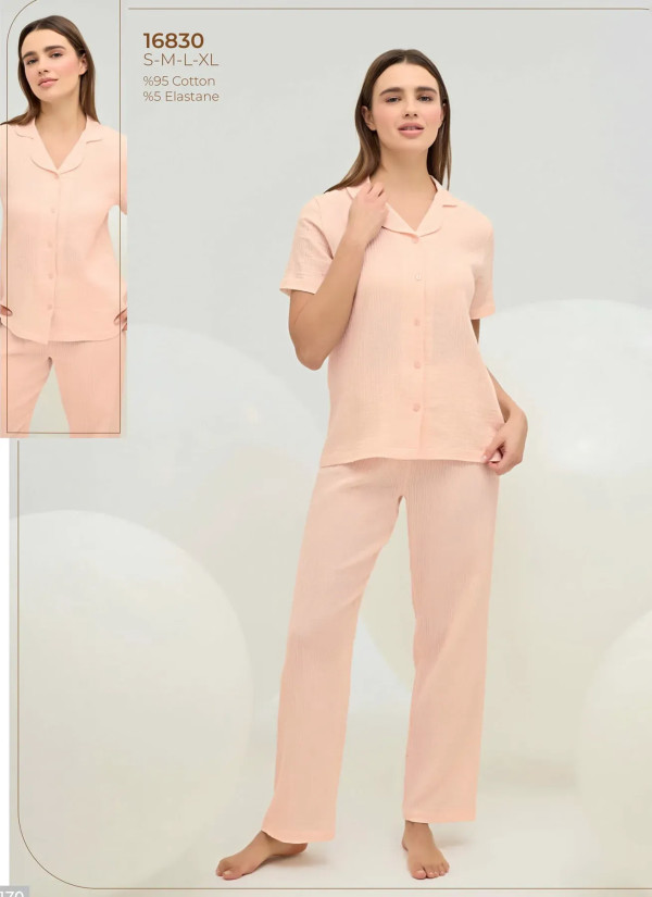 Women's Pajama Set with Button-Down (S+M+L+XL) Sevim 16830 — Turkey wholesale collection
