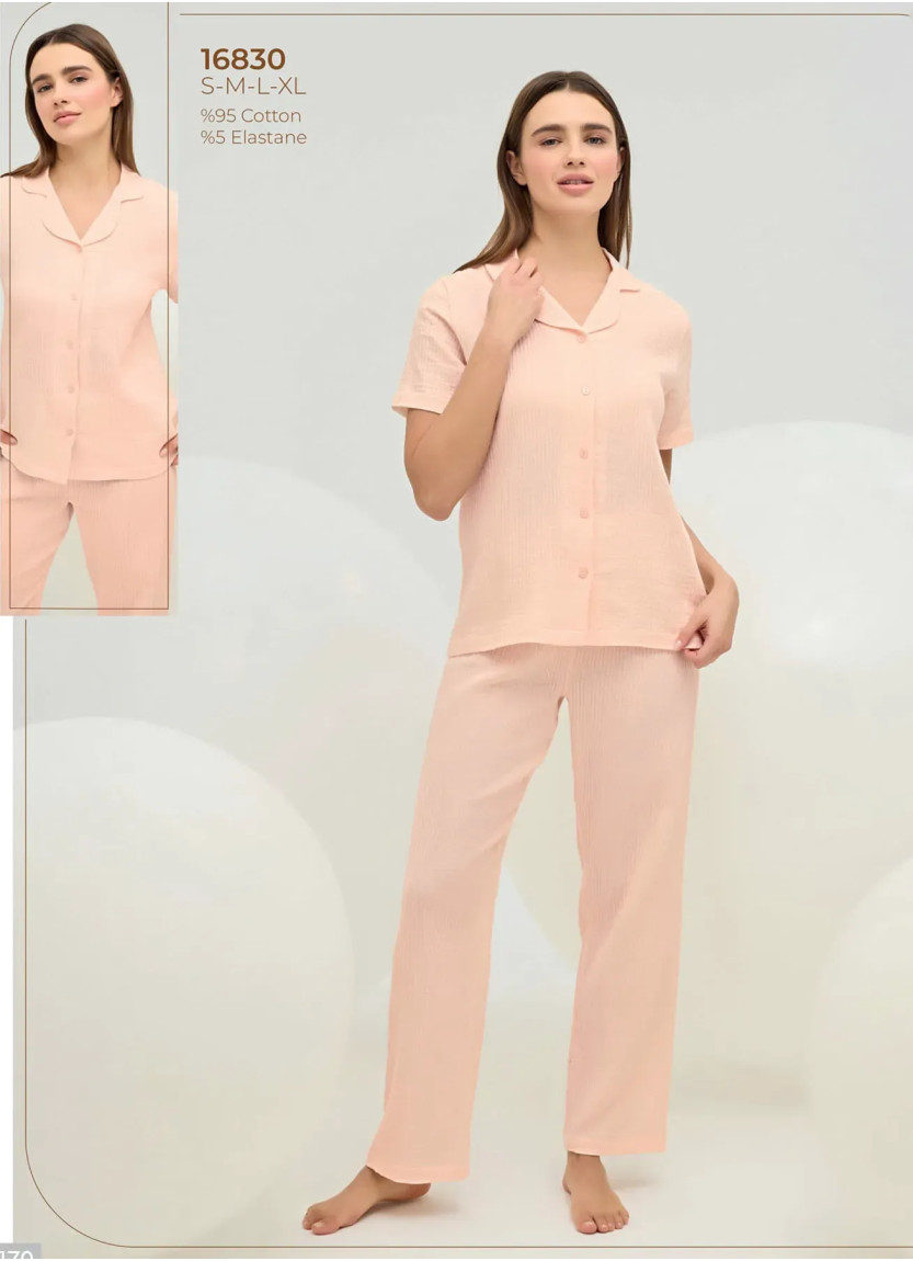 Women's Pajama Set with Button-Down (S+M+L+XL) Sevim 16830 — Turkey wholesale collection