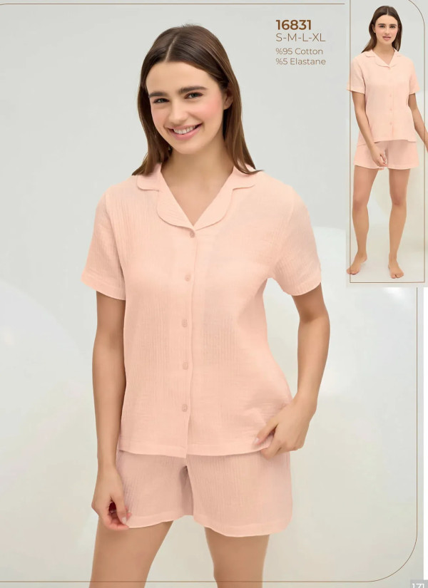 Women's Shorts Set with Button-Down (S+M+L+XL) Sevim 16831 — Turkish factory wholesale