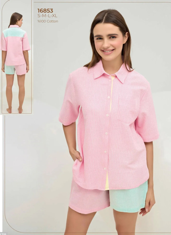 Women's Shorts Set with Button-Down (S+M+L+XL) Sevim 16853 — Turkey wholesale collection