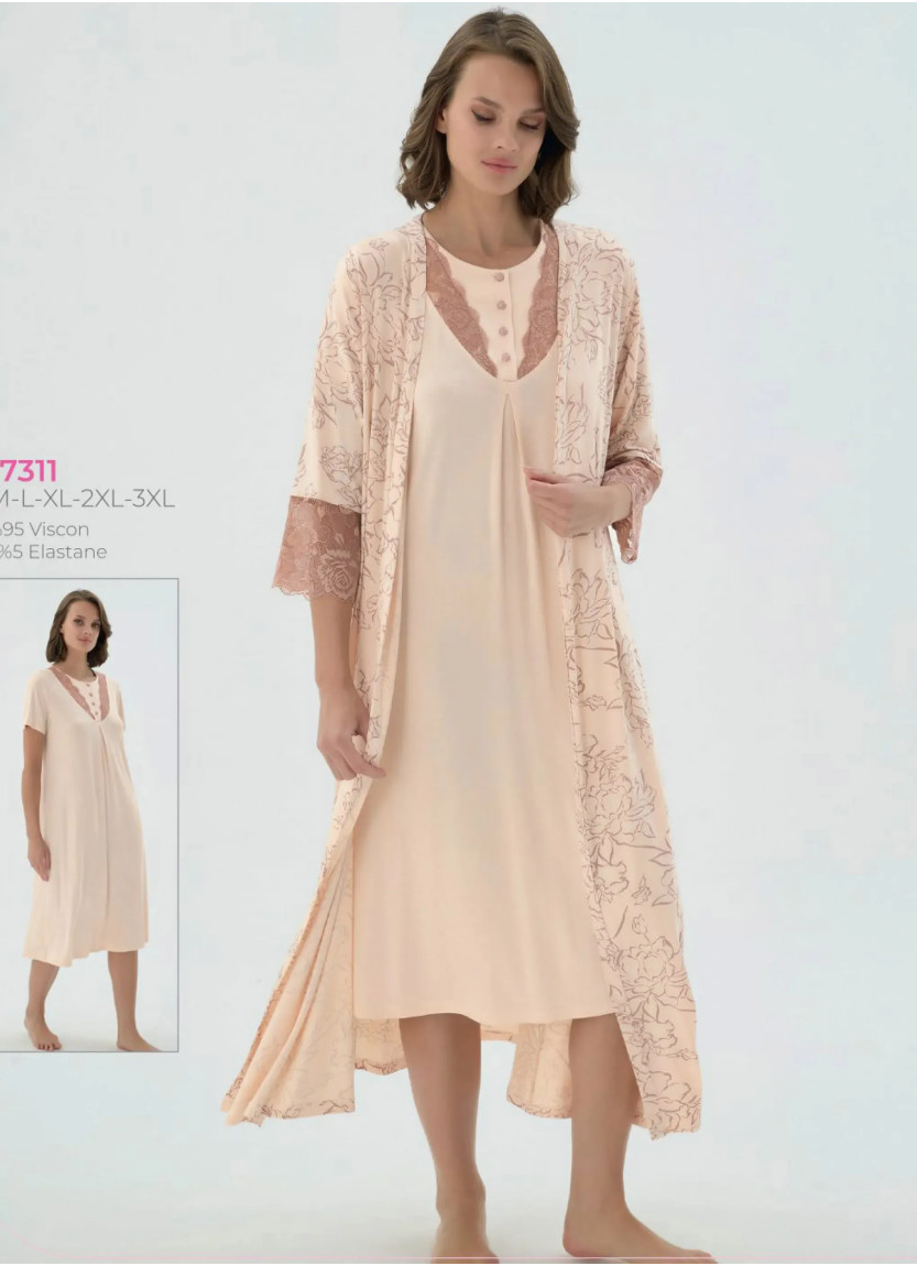 Женский Комплект с Халатом M+L+XL+2XL+3XL Sevim 17311 — оптом от турецкой фабрики