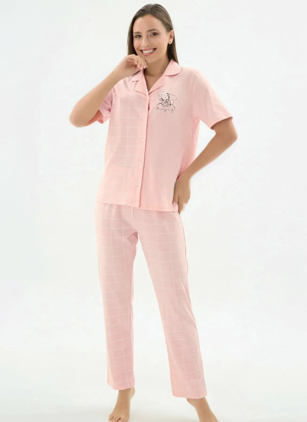 Women's Pajama Set with Button-Down with Print (S+M+L+XL) Sevim 17454 — direct Turkish factory supply