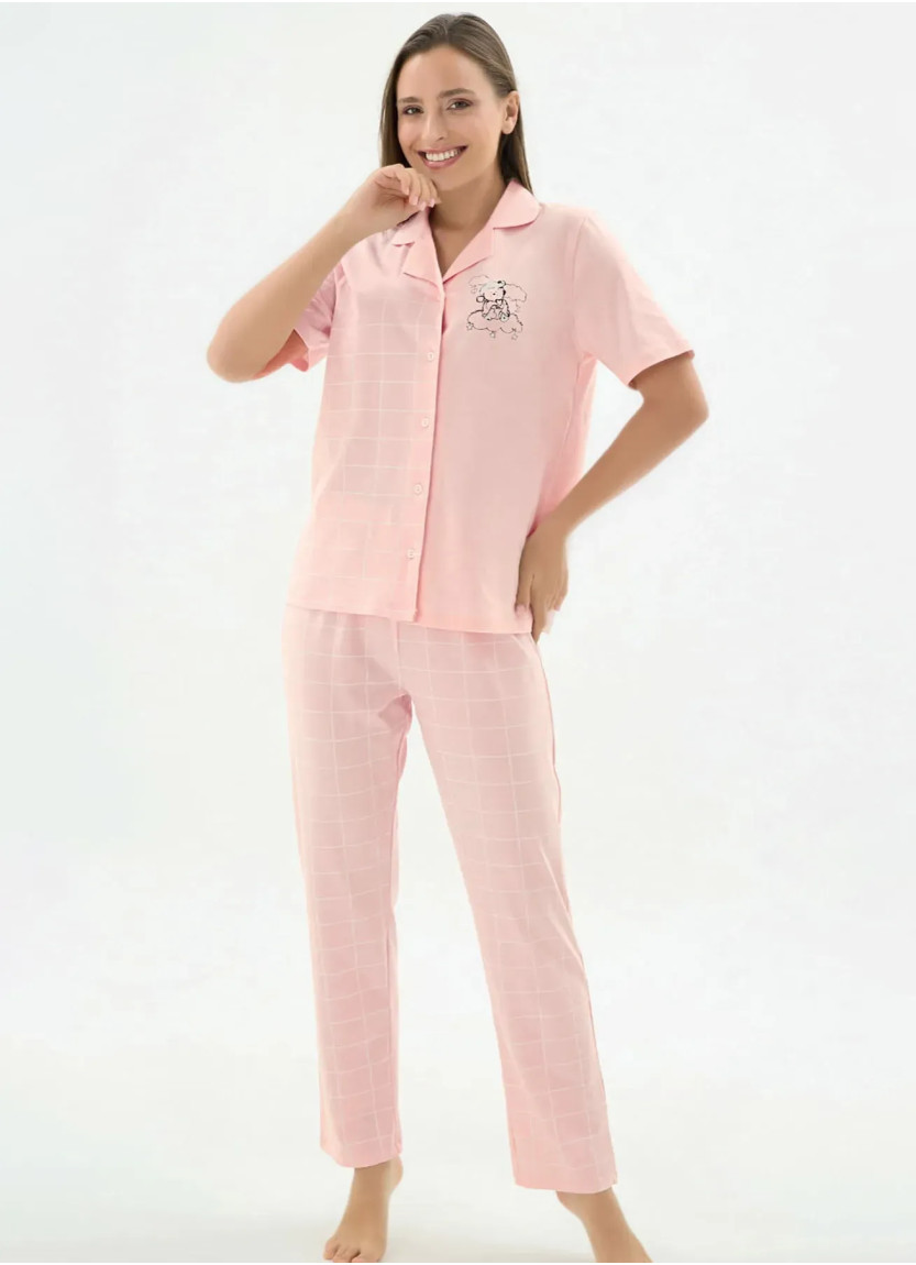 Women's Pajama Set with Button-Down with Print (S+M+L+XL) Sevim 17454 — direct Turkish factory supply