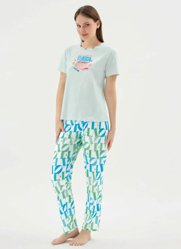 Women's Pajama Set with Print (S+M+L+XL) Sevim 17550 — direct Turkish factory supply