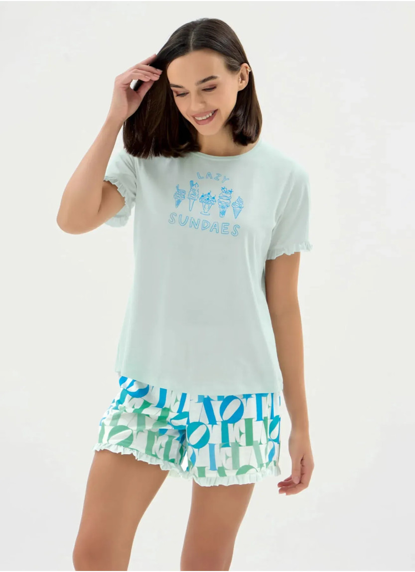 Женский Комплект с Шортами с Принтом S+M+L+XL Sevim 17551 — купить оптом из Турции