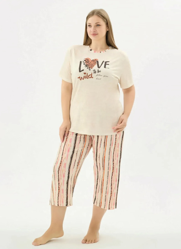 Women's Pajama Set with Capri Pants Plus-Size Sizes (2XL+3XL+4XL) Sevim 17644 — Turkish factory wholesale