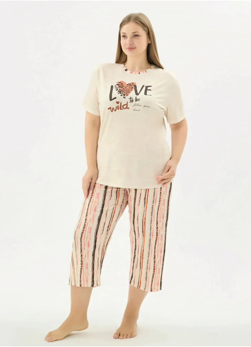 Women's Pajama Set with Capri Pants Plus-Size Sizes (2XL+3XL+4XL) Sevim 17644 — Turkish factory wholesale