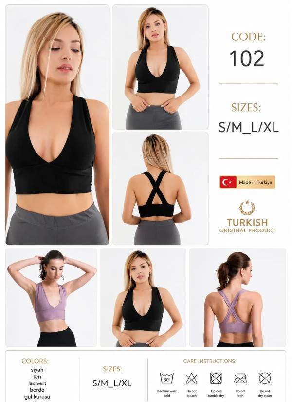 Women's Sports Crop Top with Deep V-Neck Neckline and Cross-Back Back MFO 102 MFO B102 — Turkey wholesale collection