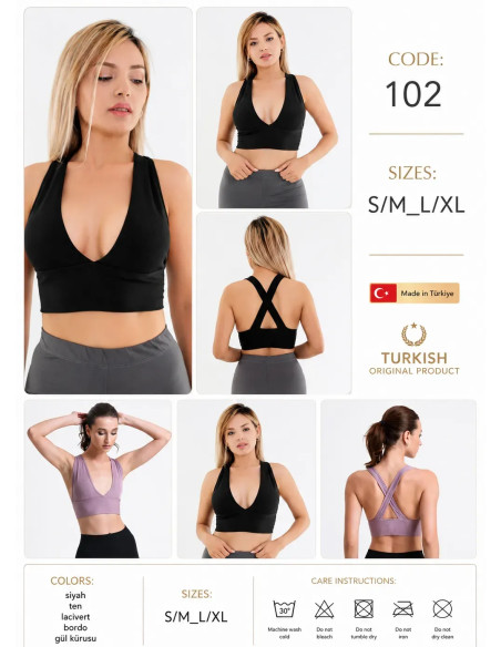 Women's Sports Crop Top with Deep V-Neck Neckline and Cross-Back Back MFO 102 MFO B102 — Turkey wholesale collection