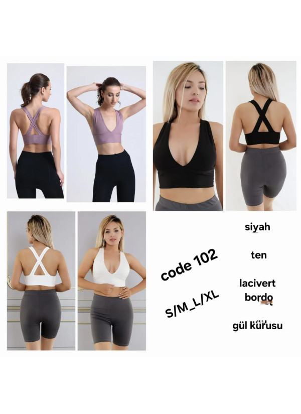Women's Sports Crop Top with Deep V-Neck Neckline and Cross-Back Back MFO 102 MFO B102 — Turkey wholesale collection 2