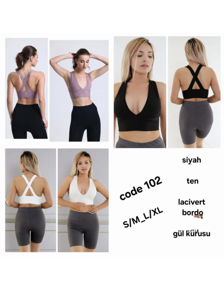 Women's Sports Crop Top with Deep V-Neck Neckline and Cross-Back Back MFO 102 MFO B102 — Turkish factory wholesale