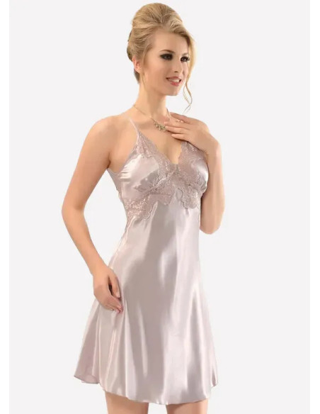Women's Satin Nightdress with Open Back and Lace NBB 3223 Pudra — wholesale for boutiques