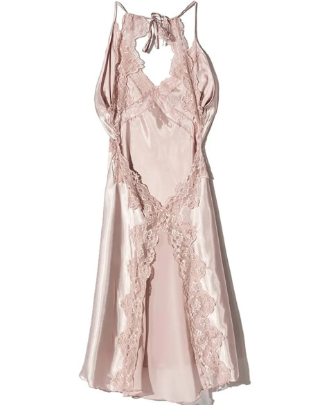 Women's Satin Nightdress with Open Back and Lace NBB 3223 Pudra — Istanbul wholesale supplier