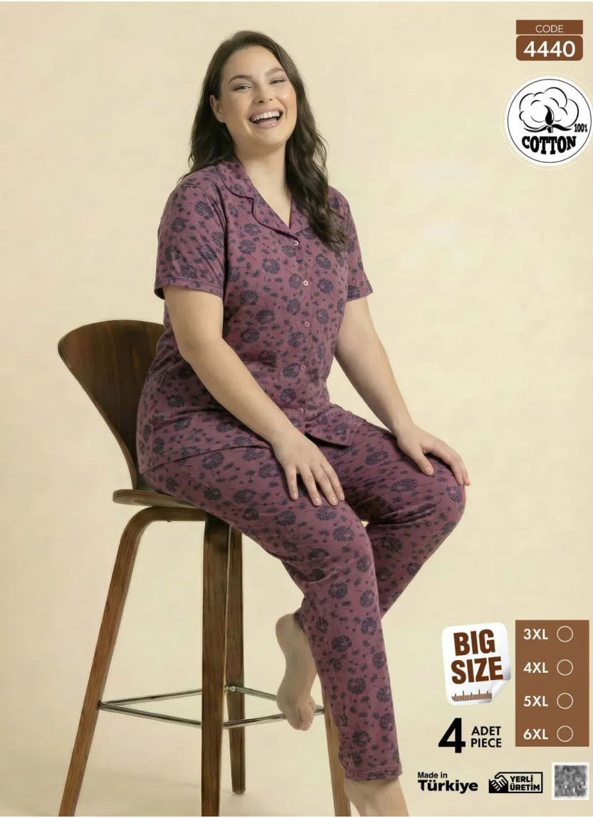 Women's Short-Sleeve Button-Down Cotton Pajamas Viscosa (3XL+4XL+5XL+6XL) Pijamo 4440 — wholesale from Turkey