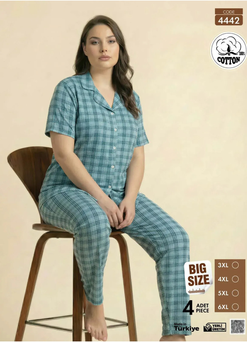 Women's Short-Sleeve Button-Down Cotton Pajamas Viscosa (3XL+4XL+5XL+6XL) Pijamo 4442 — Turkish textile wholesale