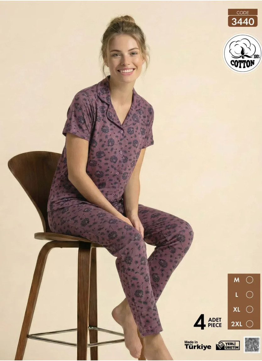 Women's Short-Sleeve Button-Down Cotton Pajamas Viscosa (M+L+XL+2XL) Pijamo 3440 — direct Turkish factory supply