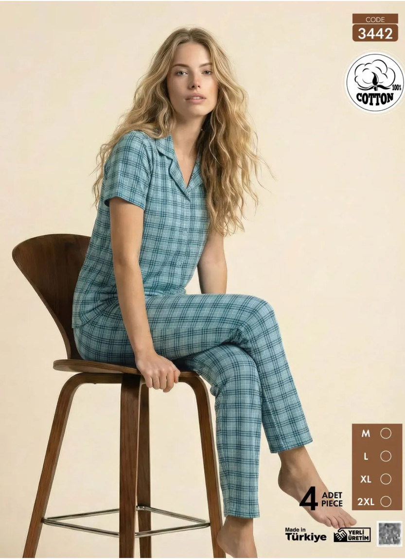 Women's Short-Sleeve Button-Down Cotton Pajamas Viscosa (M+L+XL+2XL) Pijamo 3442 — factory-direct from Turkey
