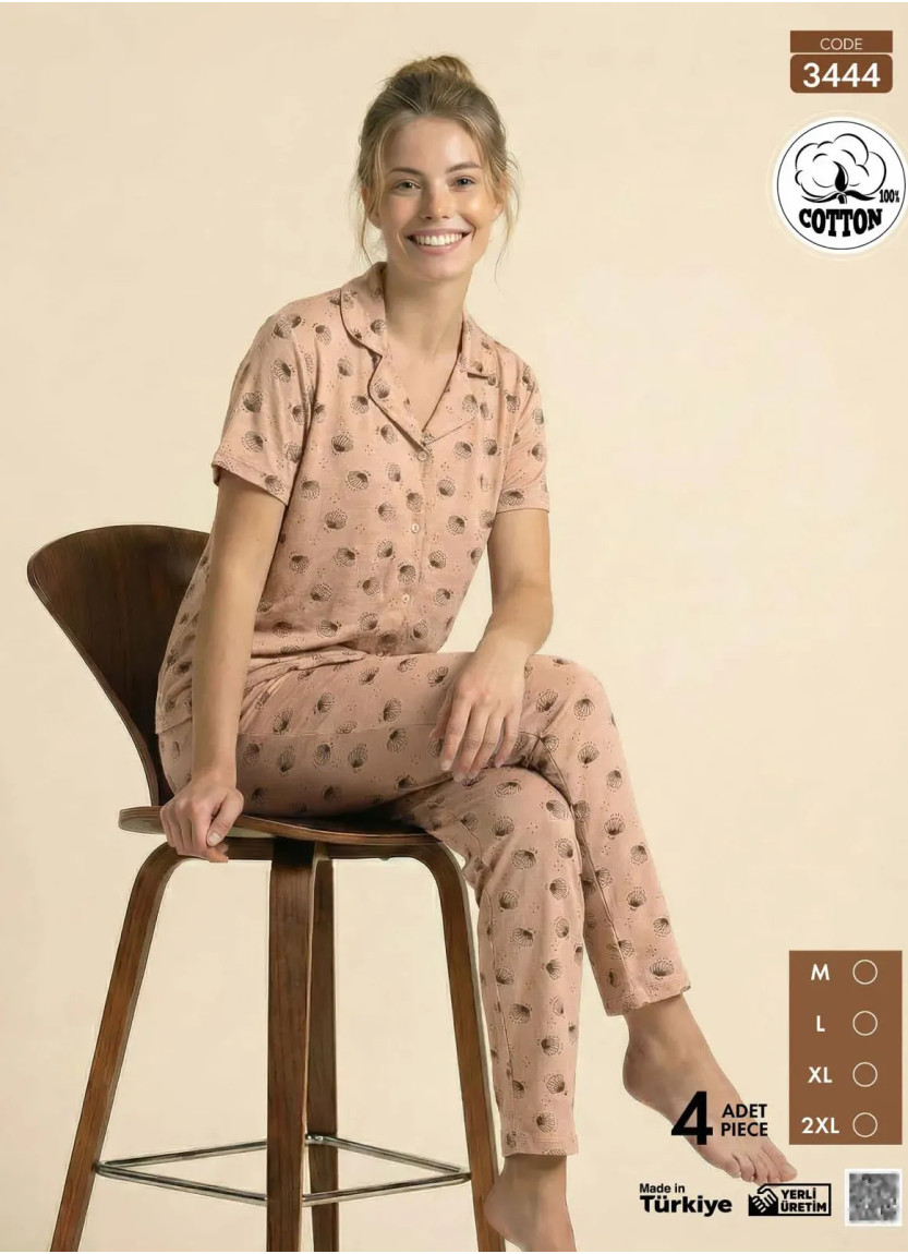 Women's Short-Sleeve Button-Down Cotton Pajamas Viscosa (M+L+XL+2XL) Pijamo 3444 — direct Turkish factory supply