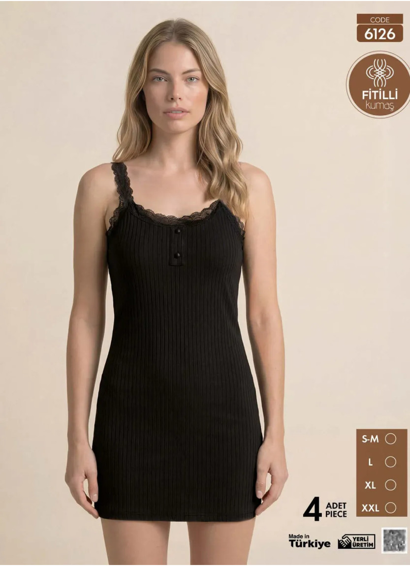 Women's Ribbed-Knit Nightdress with Lace (S/M+L+XL+2XL) Pijamo 6126 — direct Turkish factory supply