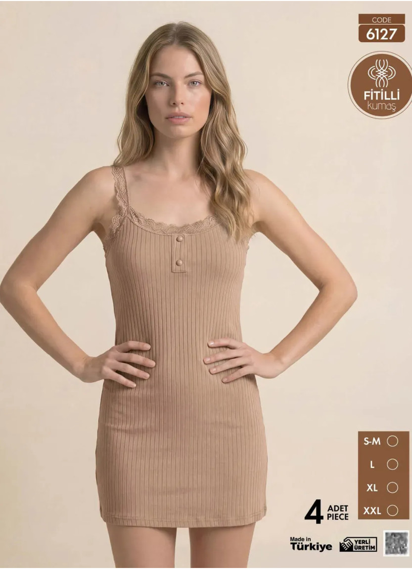 Women's Ribbed-Knit Nightdress with Lace (S/M+L+XL+2XL) Pijamo 6127 — wholesale from Turkey