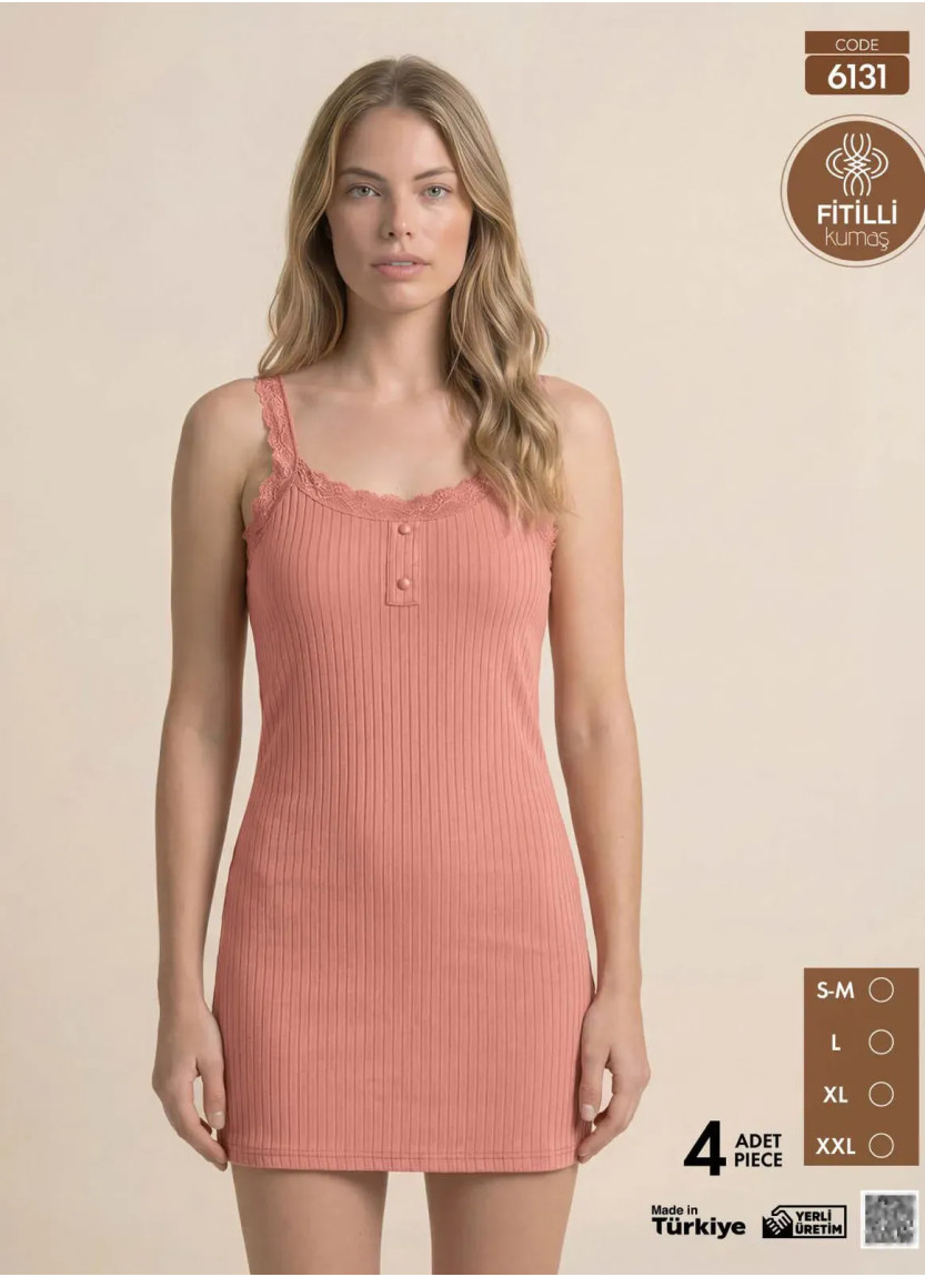 Women's Ribbed-Knit Nightdress with Lace (S/M+L+XL+2XL) Pijamo 6131 — wholesale from Turkey